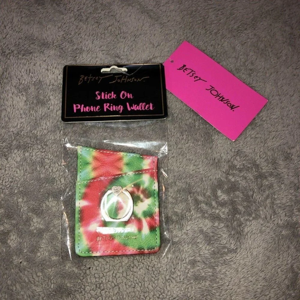 NWT BETSEY JOHNSON Tie Dye Stick On Phone Ring Wallet